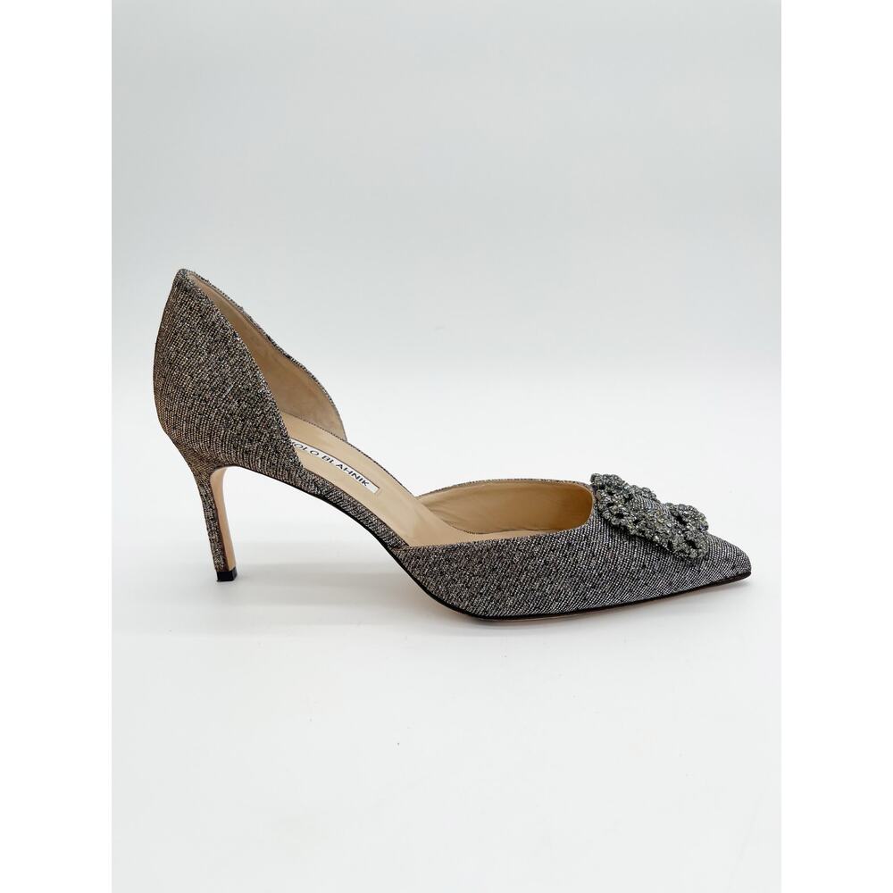 Manolo Blahnik Hangisi D'Orsay Metallic Fabric Crystal Brooch Pumps Heels IT 40 - Picture 3 of 12